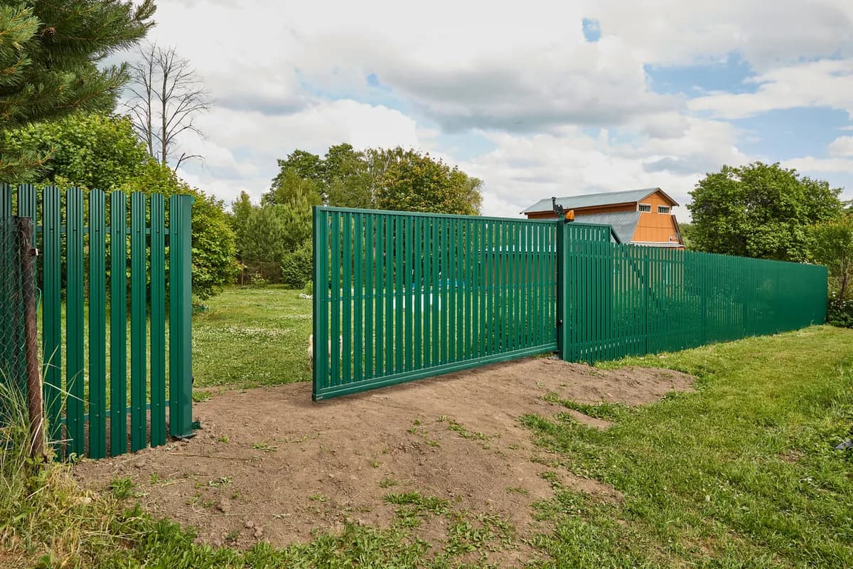 Закрытые откатные ворота перед двором
